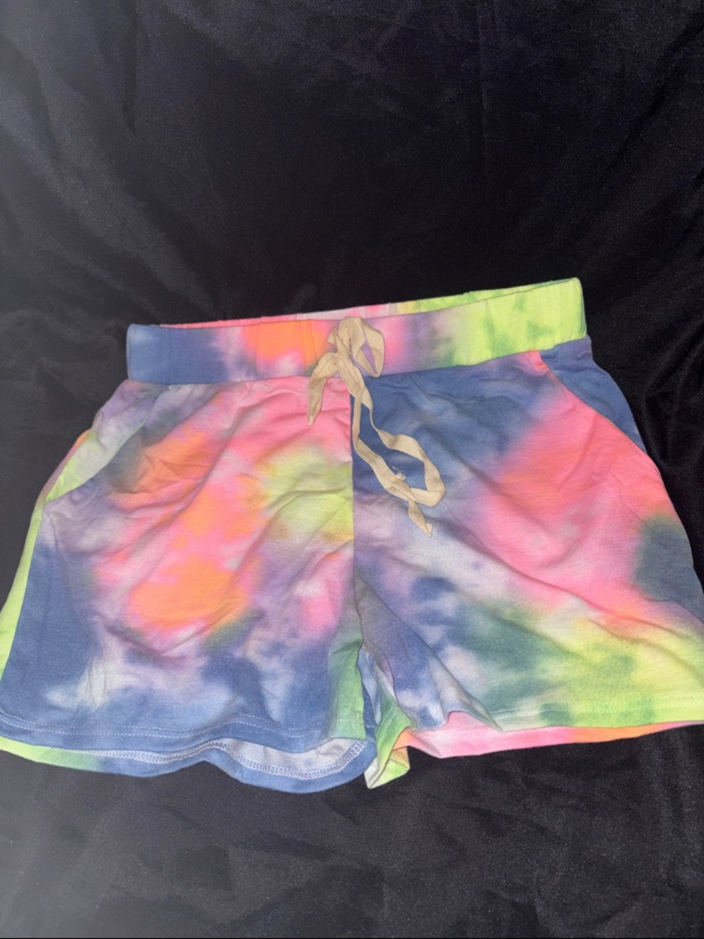 BiBi Tie-Dye Athletic Lounge Shorts in Pink, Blue & Neon Green